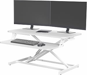 VIVO White 32 inch Stand Up Desk Riser, DESK-V000SW | Height Adjustable, Standing Desk Con