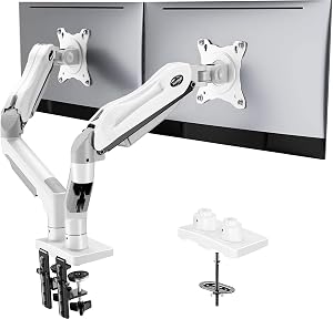 HUANUO Dual Monitor Stand - Full Adjustable Monitor Desk Mount Swivel Vesa Bracket with C 