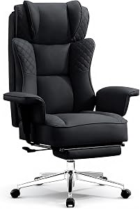 OwgeinSet Big and Tall Office Chair, Ergonomic Leather Reclining Chair with Footrest, High