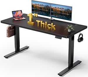 DeskShow Electric Standing Desk Adjustable - 60x28 Inch Sit Stand Desk with 1 Inch Thick T