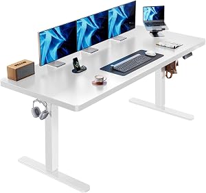 HUANUO 71 x 30 inch White Electric Standing Desk, Large Height Adjustable Table, 4 Memory 