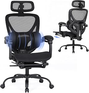 MALOL Ergonomic Mesh Office Chair with Footrest, Executive High Back Computer Desk Chair w