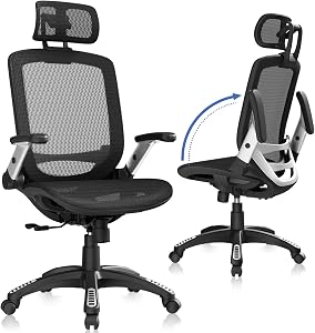 GABRYLLY Ergonomic Office Chair, High Back Home Desk Chair with Headrest, Flip-Up Arms, 90
