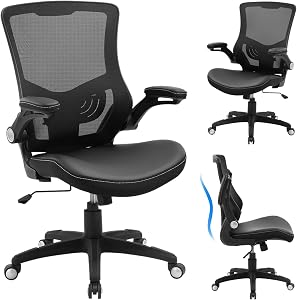 Office Chair Ergonomic Desk Chair, Computer PU Leather Home Office Chair, Swivel Mesh Back