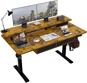 ExaDesk Electric Standing Desk, 63 <em> 30 Inches Adjustable Height with 4 Drawers, Double St