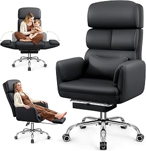 BestEra Big and Tall Office Chair 500LBS, Ergonomic High Back Leather Executive Chair, Rec
