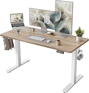 TIQLAB Electric Height Adjustable Standing Desk 47.2×23.6 inch, Sit Stand Desk for Work, S