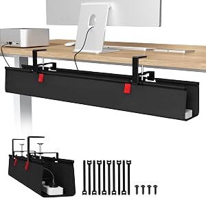 Univivi No Drill Under Desk Cable Management Tray, 36" Cord Organizer for Table, Clamp/Scr
