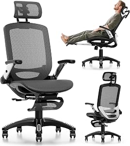 GABRYLLY Ergonomic Office Chair with Footrest, High Back Home Desk Chair - 3D Headrest, Fl