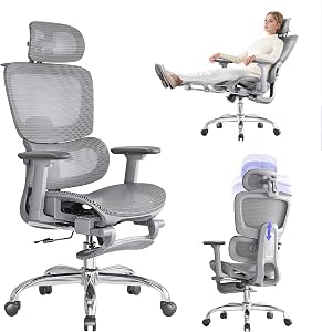 LarkLeaves Office Chair with Footrest, Ergonomic Chair with 3D Headrest, Computer Chair wi