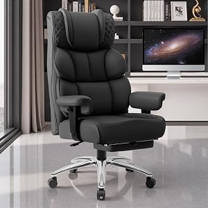 BestGlory Office Desk Chair, Big and Tall Leather Gaming Chair with Footrest, Wide Ergonom