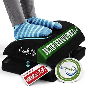 ComfiLife Foot Rest for Under Desk at Work – Adjustable Height Memory Foam Foot Stool for