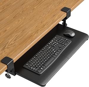 BONTEC KMT01 Under Desk Keyboard Tray, Pull-Out Keyboard & Mouse Platform with C-Clamp, 25