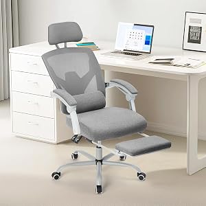 Sweetcrispy Office Computer Desk Chair with Footrest,Ergonomic High-Back Mesh Rolling Work
